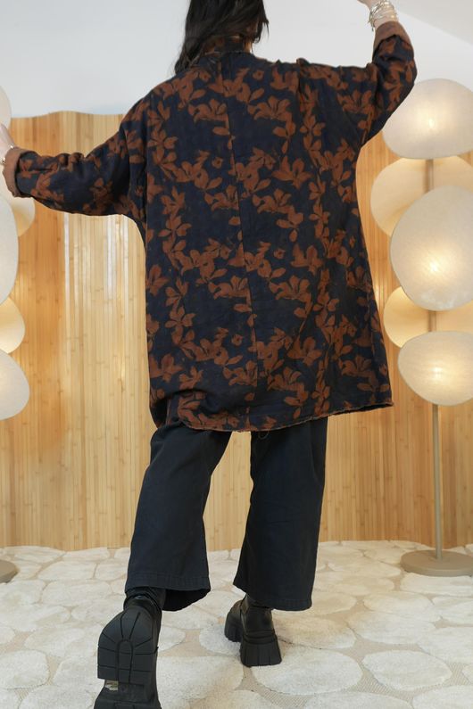 Oriental Orchid Denim Shirt Tunic Navy